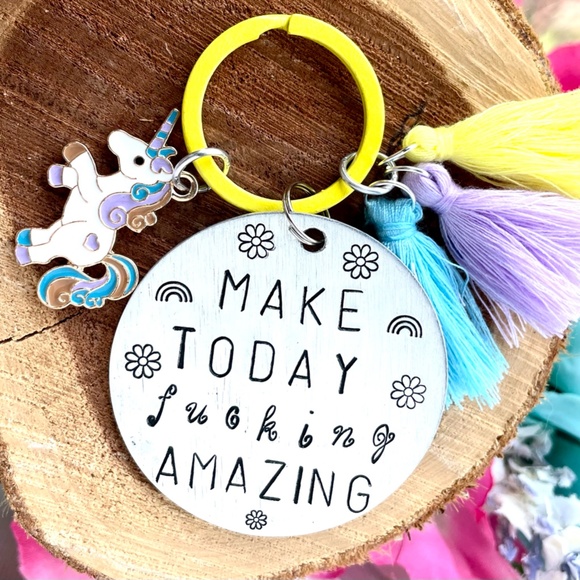 ADULT HUMOR - Make today F*cking Amazing. - Hand Stamped Keychain - Funny Gifts - Picture 1 of 4